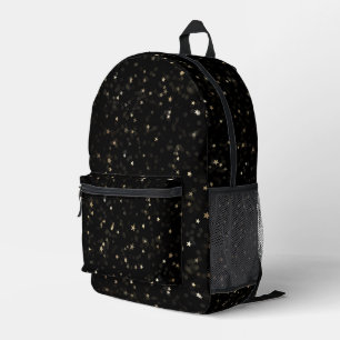 Scattered Gold Stars On Black Printed Backpack