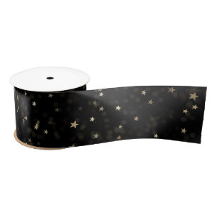 Scattered Gold Stars On Black Satin Ribbon