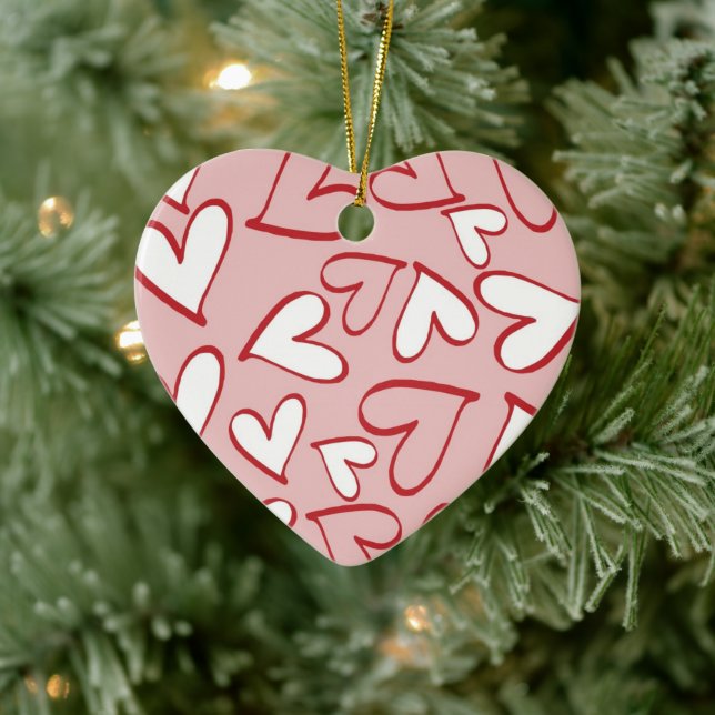 Scattered Hearts Ceramic Ornament (Tree)