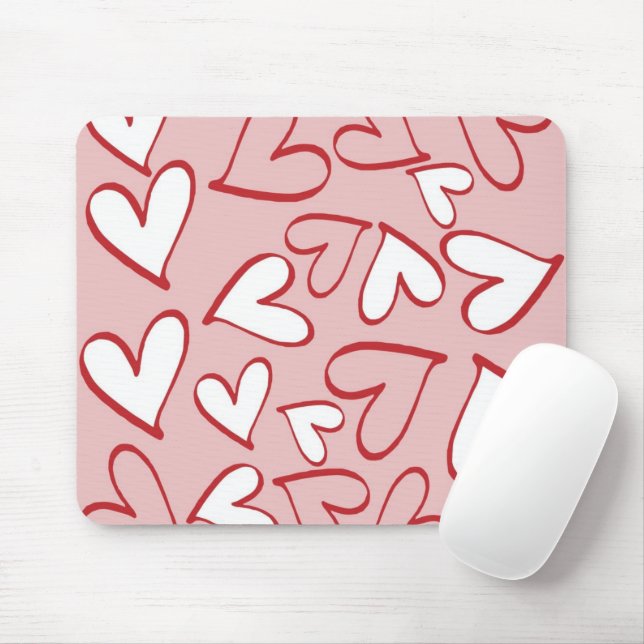 Scattered Hearts Pattern Mouse Pad (With Mouse)