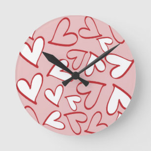 Scattered Hearts Pattern Round Clock