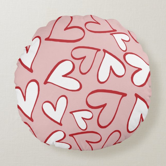 Scattered Hearts Round Pillow (Front)