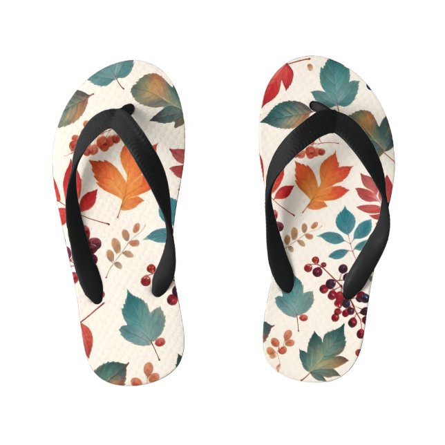 Scattered Leaves and Berries Kid's Thongs (Footbed)