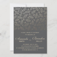 Scattered Leaves Faux Foil Wedding Invitation-Coal