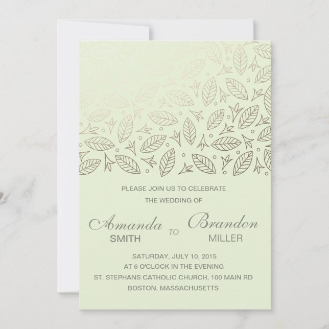 Scattered Leaves Faux Foil Wedding Invitation-Coal Invitation (Front)