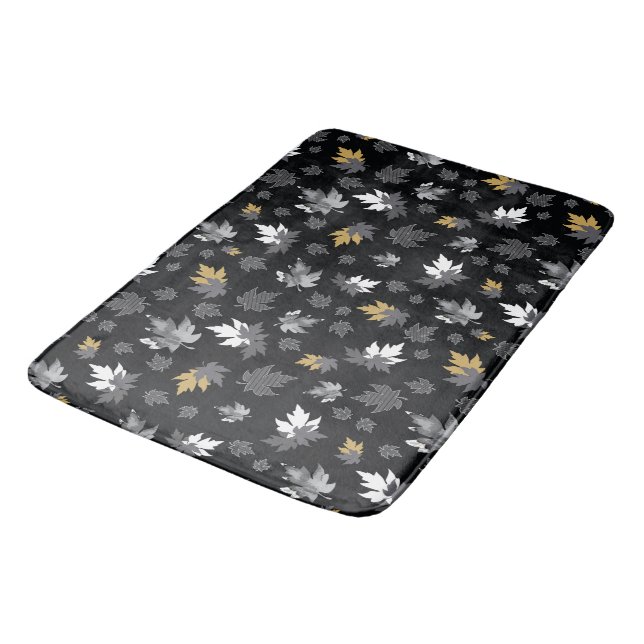 Scattered Leaves on Black Bath Mat (Angled)
