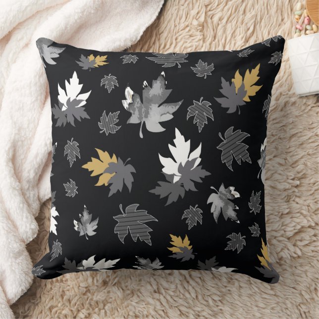 Scattered Leaves on Black Cushion (Blanket)