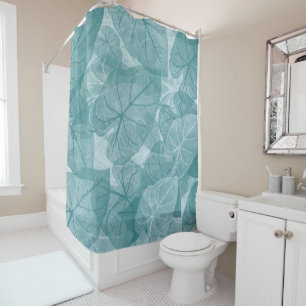 Scattered Leaves Pattern on Green Background Shower Curtain