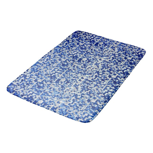 Scattered many small squares, shades of blue white bath mat (Angled)