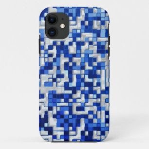 Scattered many small squares, shades of blue white iPhone 11 case
