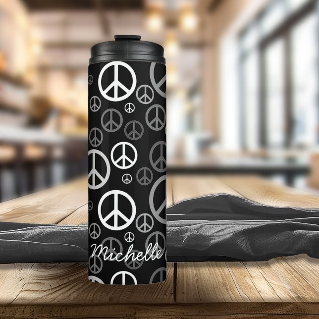 Scattered Peace Signs Black and White ID1075 Thermal Tumbler (Creator Uploaded)