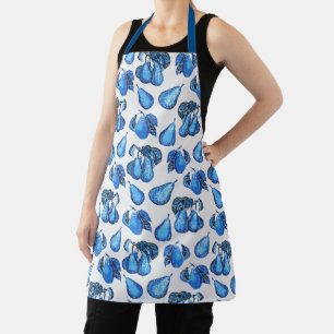 Scattered Pear Print in Indigo Blue and White  Apron