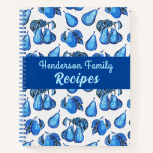 Scattered Pear Print in Indigo Blue and White  Notebook