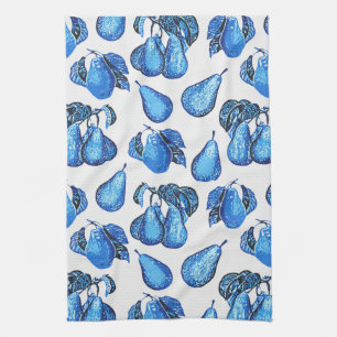 Scattered Pear Print in Indigo Blue and White  Tea Towel