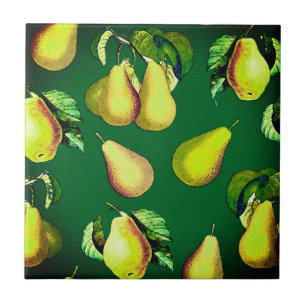 Scattered Pear Print on Emerald Green  Ceramic Til Tile