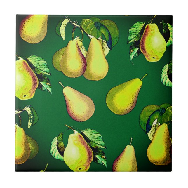Scattered Pear Print on Emerald Green  Ceramic Til Tile (Front)