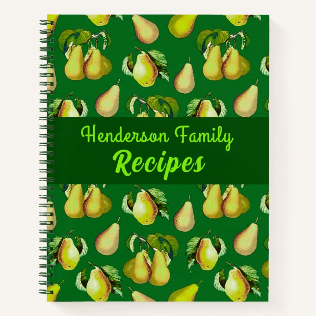 Scattered Pear Print on Emerald Green Notebook (Front)