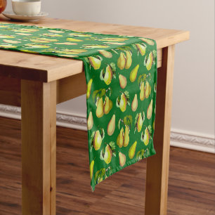 Scattered Pear Print on Emerald Green Short Table Runner