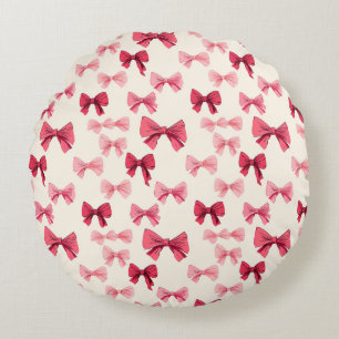 Scattered Pink Bows Round Cushion