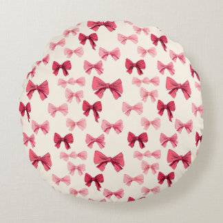 Scattered Pink Bows  Round Cushion