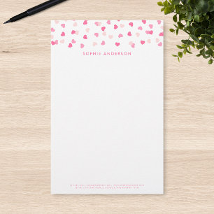 Scattered Pink Hearts Confetti Stationery