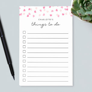 Scattered Pink Hearts Confetti Things To Do List Post-it Notes