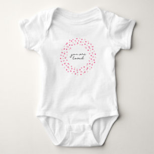 Scattered Pink Hearts Confetti You are Loved Baby Bodysuit