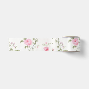 Scattered Pink Rose Vine Garden Party Satin Ribbon
