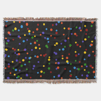 Scattered Rainbow Dots Pattern on Black Background Throw Blanket