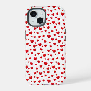 Scattered Red Hearts On White iPhone 15 Case