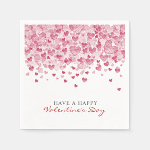 Scattered Red Hearts Valentine's Day Party Napkin