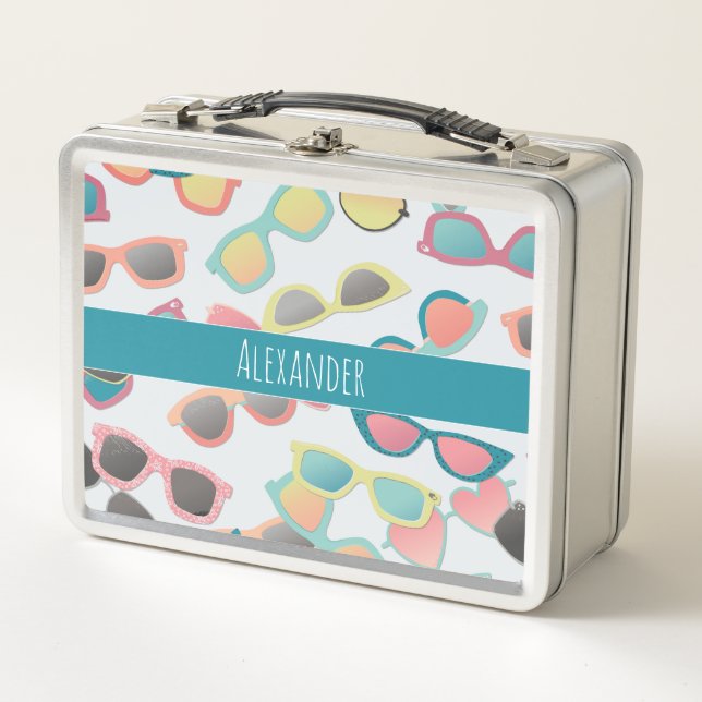 Scattered Retro Sunglasses Kids Metal Lunch Box (Front)