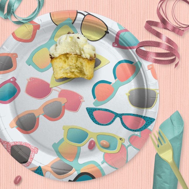 Scattered Retro Sunglasses Summer Kids Birthday Paper Plate (Creator Uploaded)