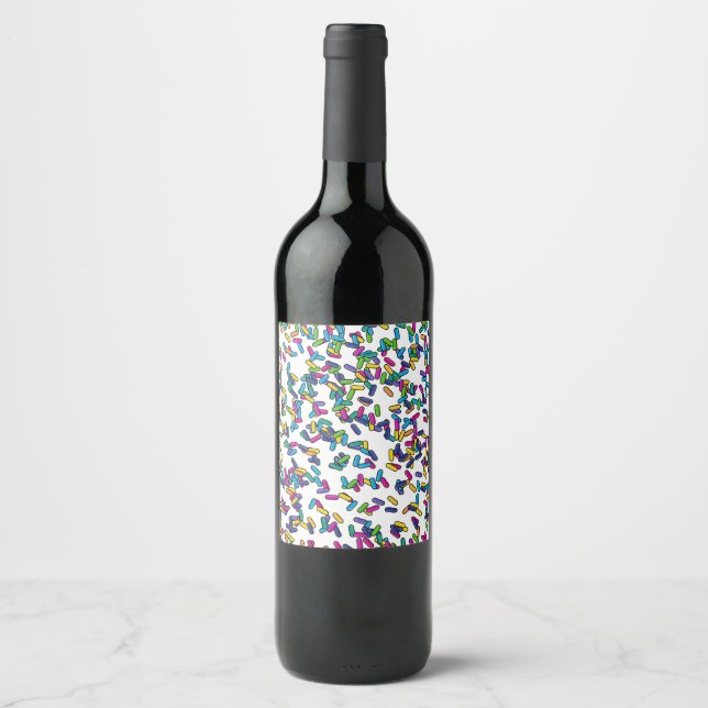 Scattered Sprinkles Pattern Wine Label (Front)