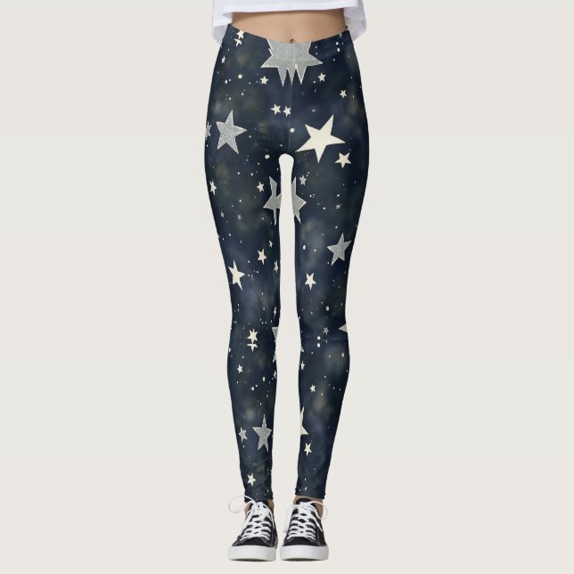 Scattered Stars Seamless Pattern Leggings (Front)