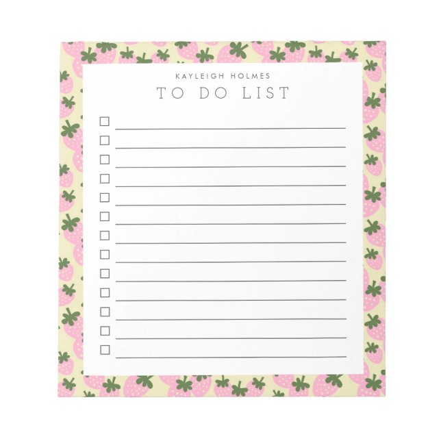 Scattered Strawberries (Cream) Custom To Do List  Notepad (Front)