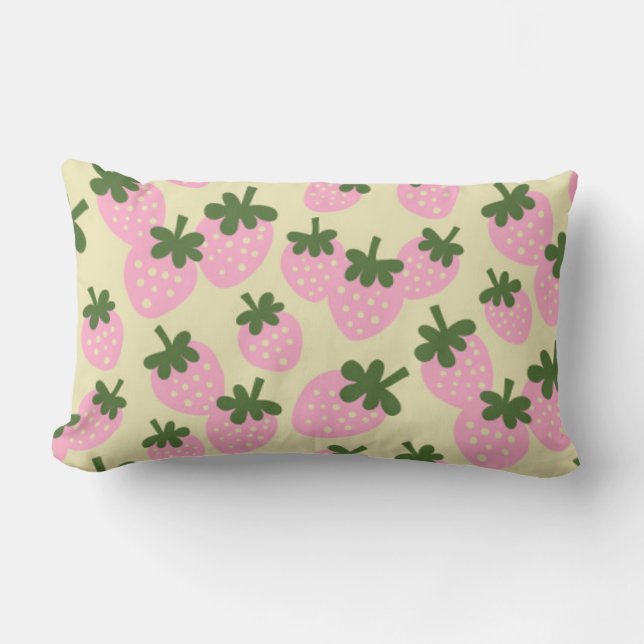 Scattered Strawberries (Cream) Lumbar Pillow (Front)