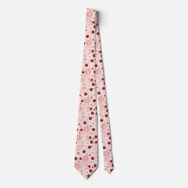 Scattered Strawberry Swirl Pattern Tie (Front)