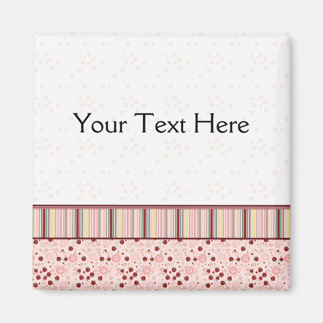 Scattered Strawberry Swirl Pattern With Border Magnet (Front)