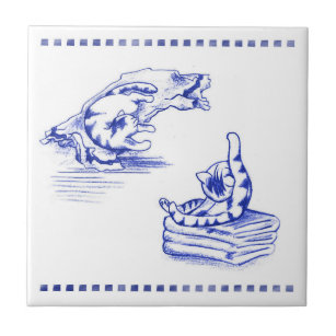 Scattered Towels Kitty Cat Bathroom Toile Look Ceramic Tile
