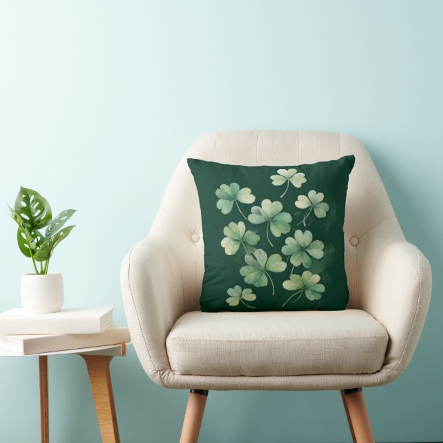 Scattered Watercolor Clovers Accent Throw Pillow  (Chair)