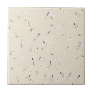 Scattered Wildflower Pattern with Daisies  Ceramic Tile