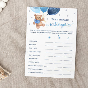 Scattergories Game Baby Shower Teddy Bear Card