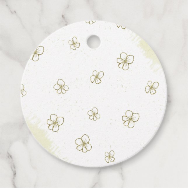 scattering gold blossoms white favour tag (Front)