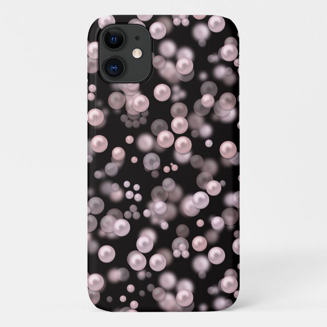 Scatterings of pink and white pearls on black velv Case-Mate iPhone case (Back)