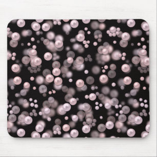 Scatterings of pink and white pearls on black velv mouse pad
