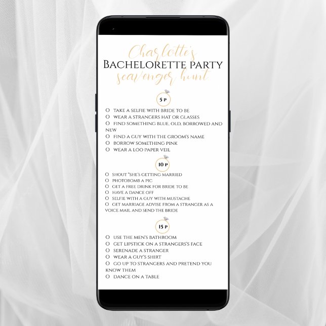 Scavenger Hunt Bachelorette Party Gold gPhoto Game Card (bachelorette party scavenger hunt)