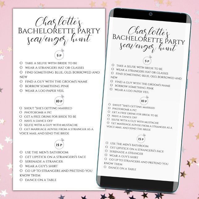 Scavenger Hunt Bachelorette Party Photo Game Card (Creator Uploaded)
