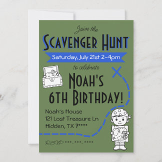 Scavenger Hunt Birthday Party Invitation Blue