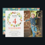 Scavenger Hunt Nature Trail Teal Photo Birthday Invitation<br><div class="desc">This cute scavenger hunt photo birthday invitation features an ivory white background with a wreath of mushroom, acorn, leaf, butterfly, pine cone, and ladybug. The reverse side features a teal background with leaf and mushroom patterns. Change the background colour and personalise it for your needs. You can find matching products...</div>